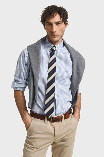 Чоловіча блакитна картата сорочка REG CLASSIC POPLIN CHECK Gant M 3250149 - зображення 3