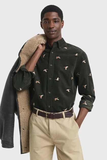 Чоловіча темно-зелена сорочка з візерунком EMBROIDERED Gant M 3250232 - Фото 4 Чоловіча темно-зелена сорочка з візерунком EMBROIDERED Gant M 3250232 - изображение 4