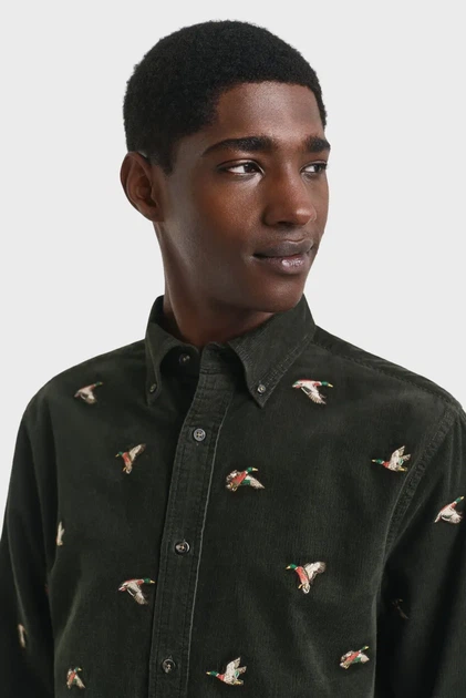 Чоловіча темно-зелена сорочка з візерунком EMBROIDERED Gant M 3250232 - Фото 5 Чоловіча темно-зелена сорочка з візерунком EMBROIDERED Gant M 3250232 - изображение 5