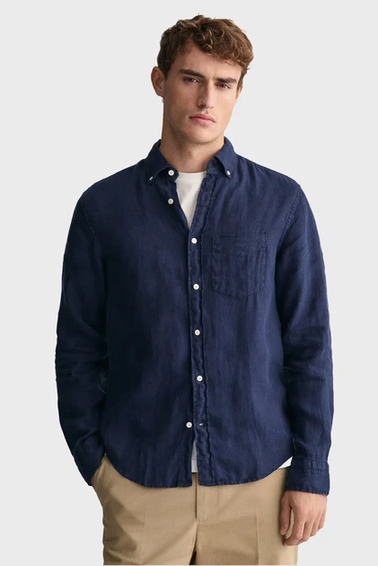 Чоловіча темно-синя лляна сорочка REG GMNT DYED LINEN Gant S 3240120 - Фото 1 Чоловіча темно-синя лляна сорочка REG GMNT DYED LINEN Gant S 3240120 - зображення 1