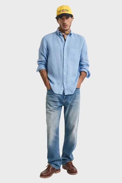 Чоловіча блакитна лляна сорочка REG GMNT DYED LINEN Gant XL 3240120 - изображение 4