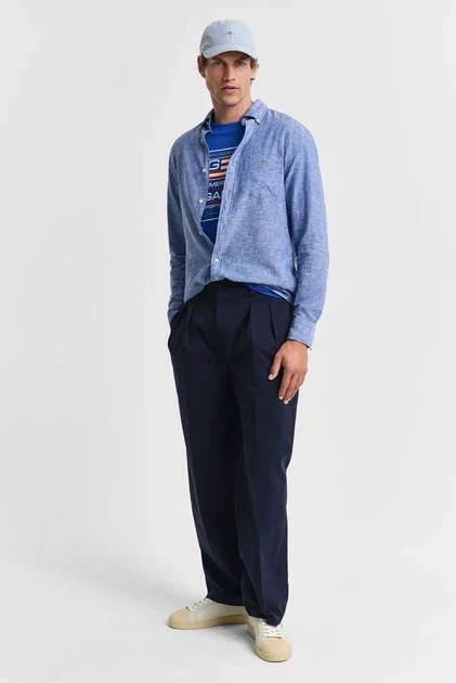 Чоловіча блакитна лляна сорочка REG COTTON LINEN SHIRT Gant S 3250082 - изображение 2