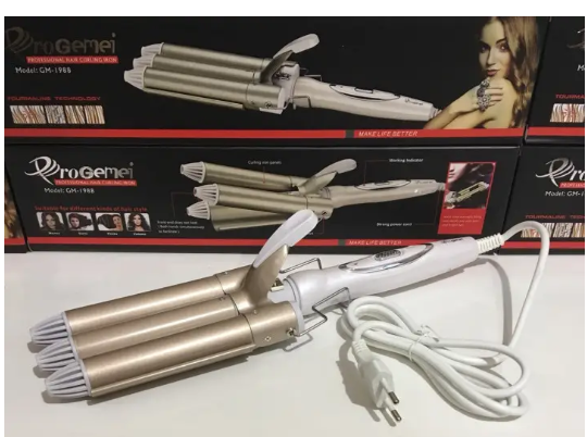 Потрійна плойка для волосся Gemei GM 1988 - Фото 4 Потрійна плойка для волосся Gemei GM 1988 - зображення 4