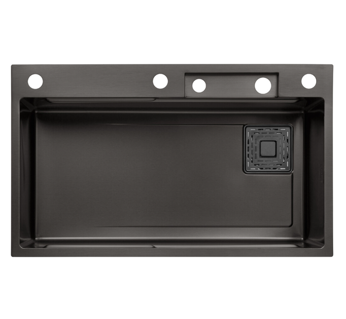 Кухонна мийка Kroner Schwarze SET7545HM 750x450 мм, PVD графіт, 3.0/0.8 мм, комплект зі змішувачем та аксесуарами - изображение 3
