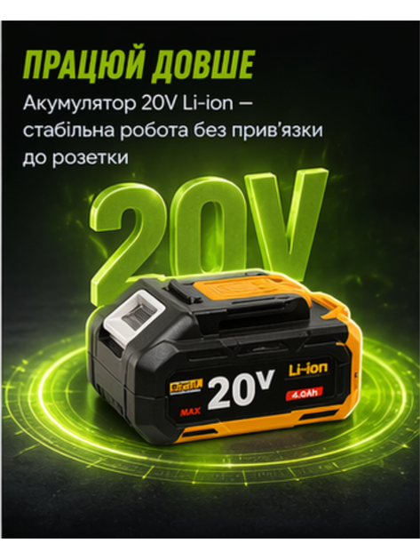 Аккумуляторная болгарка Procraft 20V 1АКБ Li-ion 4Ah угловая шлифмашина на аккумуляторе с диском 125мм плавный пуск бесщеточная турбинка в кейсе - изображение 6