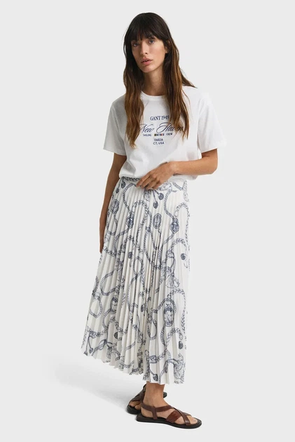 Жіноча біла плісована спідниця з візерунком SAILING PRINT PLEATED SKIRT Gant 40 4400173 - Фото 2 Жіноча біла плісована спідниця з візерунком SAILING PRINT PLEATED SKIRT Gant 40 4400173 - зображення 2