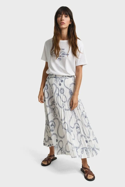 Жіноча біла плісована спідниця з візерунком SAILING PRINT PLEATED SKIRT Gant 40 4400173 - Фото 3 Жіноча біла плісована спідниця з візерунком SAILING PRINT PLEATED SKIRT Gant 40 4400173 - зображення 3