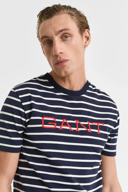Чоловіча темно-синя футболка у смужку GRAPHIC STRIPED Gant L 2003307 - изображение 4