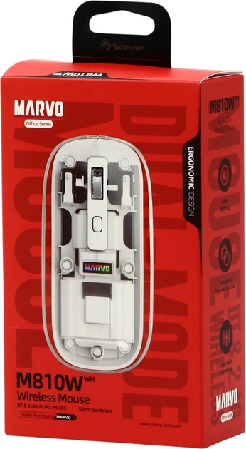 Mysz Marvo Prism B10 Wireless/Bluetooth White (M810W WH) - obraz 2