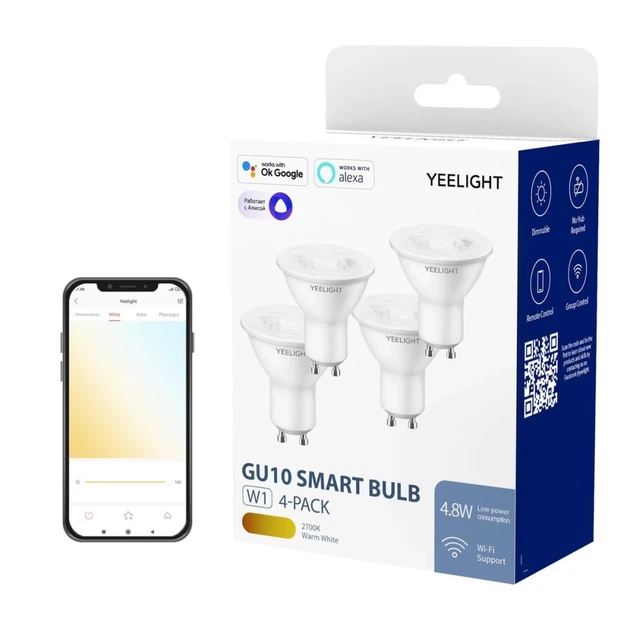 Умная лампочка Yeelight W1 GU10 (Dimmable) (4 pack) (YLDP004-4pcs) - Фото 1 Умная лампочка Yeelight W1 GU10 (Dimmable) (4 pack) (YLDP004-4pcs) - изображение 1
