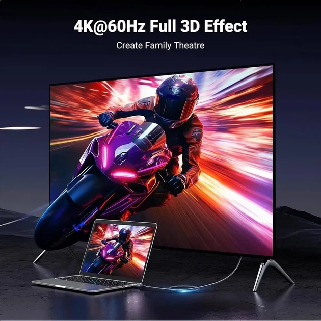 HDMI кабель UGREEN HD153 8K/4K 60Hz 2 м - высокоскоростной кабель для телевизора, ПК, монитора, приставки - Фото 4 HDMI кабель UGREEN HD153 8K/4K 60Hz 2 м - высокоскоростной кабель для телевизора, ПК, монитора, приставки - изображение 4