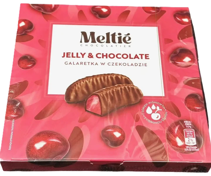 Желейные конфеты Meltie Jelly & Chocolate вишневые в шоколаде 190 г - Фото 1 Желейные конфеты Meltie Jelly & Chocolate вишневые в шоколаде 190 г - изображение 1