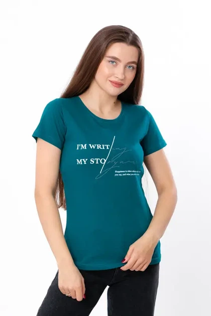 Женская хлопковая футболка Трикотажный Край 8188-001-33 изумрудный 46 - изображение 2