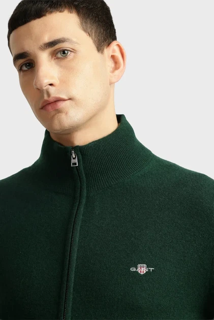Чоловічий зелений вовняний кардиган EXTRAFINE LAMBSWOOL ZIP Gant S 8050275 - изображение 5