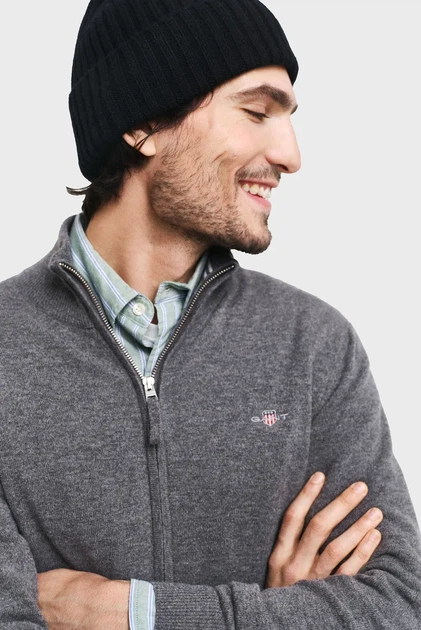 Чоловчий сірий вовняний кардиган SUPERFINE LAMBSWOOL ZIP Gant M 87214 - изображение 4
