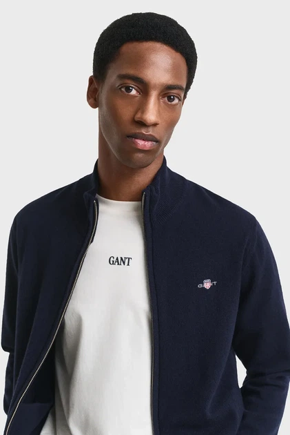 Чоловічий темно-синій вовняний кардиган SUPERFINE LAMBSWOOL ZIP Gant L 87214 - Фото 4 Чоловічий темно-синій вовняний кардиган SUPERFINE LAMBSWOOL ZIP Gant L 87214 - изображение 4