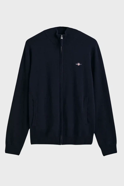 Чоловічий темно-синій вовняний кардиган SUPERFINE LAMBSWOOL ZIP Gant L 87214 - Фото 5 Чоловічий темно-синій вовняний кардиган SUPERFINE LAMBSWOOL ZIP Gant L 87214 - изображение 5