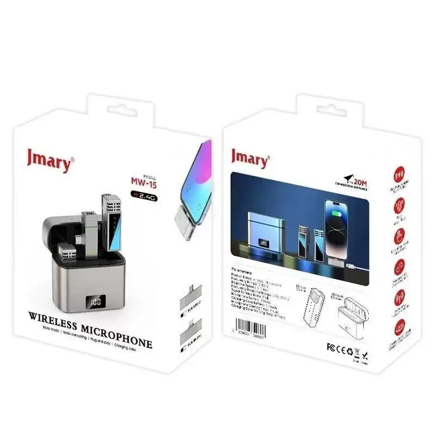 Бездротовий петличний мікрофон Jmary MW-15 Type-C подвійний 2 мікрофони із зарядним кейсом для запису відео блогу Grey - зображення 4