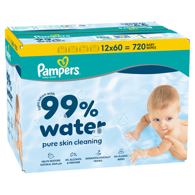 Набір Вологі серветки Pampers 99% Water 12 x 60 шт (8006530116152) - зображення 3