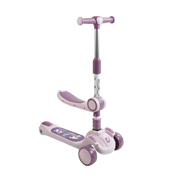 Трехколесный самокат Skyper 5в1 с Бортиком Родительской ручкой Доп колесами Эффекты Фиолетовый - Фото 4 Трехколесный самокат Skyper 5в1 с Бортиком Родительской ручкой Доп колесами Эффекты Фиолетовый - изображение 4