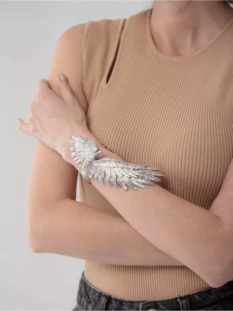 Масивний браслет-кафф «Фенікс» Honey Fashion Accessories сріблястий (12-107) - Фото 2 Масивний браслет-кафф «Фенікс» Honey Fashion Accessories сріблястий (12-107) - изображение 2