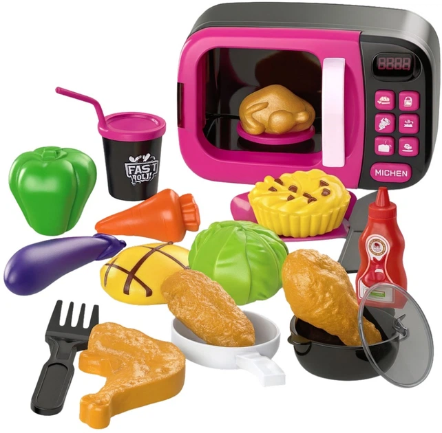 Mikrofalówka zabawkowa LeanToys My Little Home z akcesoriami 18 elementów Różowa 749648 (5905991085652) - obraz 2