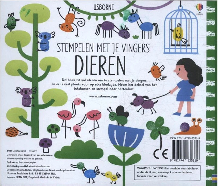 Książka-kolorowanka Usborne Stamping with your fingers Animals (9789044765595) - obraz 2