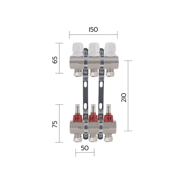 Коллектор латунный с расходомерами и евроконусами Thermo Alliance Standart 1" на 3 выхода TAS235W3E - Фото 2 Коллектор латунный с расходомерами и евроконусами Thermo Alliance Standart 1" на 3 выхода TAS235W3E - изображение 2