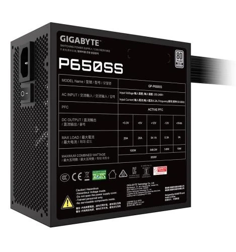 Блок живлення 650 Вт, Gigabyte P650SS, Black (GP-P650SS) - Фото 4 Блок живлення 650 Вт, Gigabyte P650SS, Black (GP-P650SS) - зображення 4