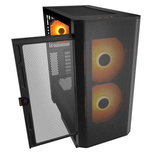 Корпус Cougar Airface Flo RGB, Black, без БЖ, Mid Tower, для E-ATX / ATX / MicroATX / Mini-ITX / CEB, 1xType-C / 2xUSB 3.0, макс. CPU - 190 мм / VGA - 390 мм, 2x180 мм ARGB / 1x120 мм ARGB, бічна панель із загартованого скла - зображення 4