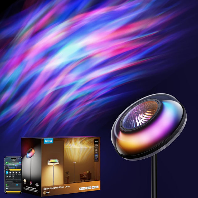 Розумний торшер Govee Uplighter RGBIC з ефектом водяних брижів: LED лампа 2 в 1, SmartThings, Alexa, Matter, білий/кольоровий - зображення 2