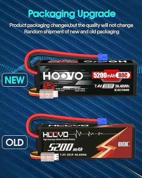 Комплект акумуляторів Hoovo 2S 7.4V 5200mAh 80C LiPo EC3: Батареї для RC-моделей, машин, дронів та катерів — 2 шт - зображення 7
