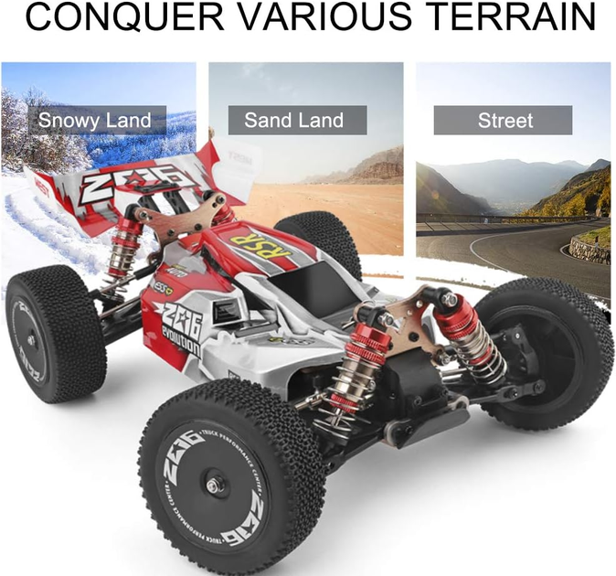 Скоростная багги на р/у WLtoys 144001 60 км/ч 1:14: алюминиевое шасси, 4WD, масляные амортизаторы, полный привод - Фото 6 Скоростная багги на р/у WLtoys 144001 60 км/ч 1:14: алюминиевое шасси, 4WD, масляные амортизаторы, полный привод - изображение 6