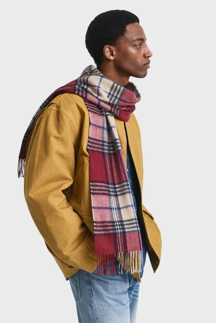 Чоловічий клітковий шарф WOOL CHECKED SCARF Gant OS 9920249 - зображення 2