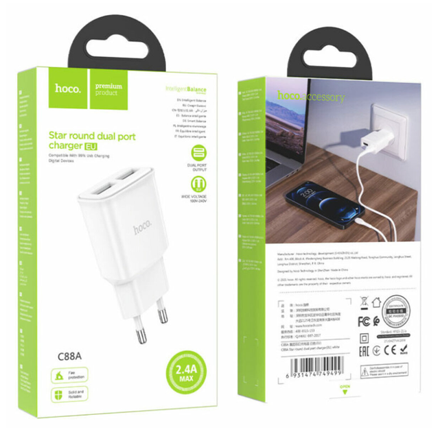 / Сетевое зарядное устройство HOCO C88A Star round dual port charger White new - Фото 4 / Сетевое зарядное устройство HOCO C88A Star round dual port charger White new - изображение 4