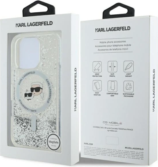 Панель Karl Lagerfeld Liquid Glitter Karl&Choupette Head Magsafe для Apple iPhone 16 Pro Transparent (KLHMP16LLGKCSGH) - зображення 8