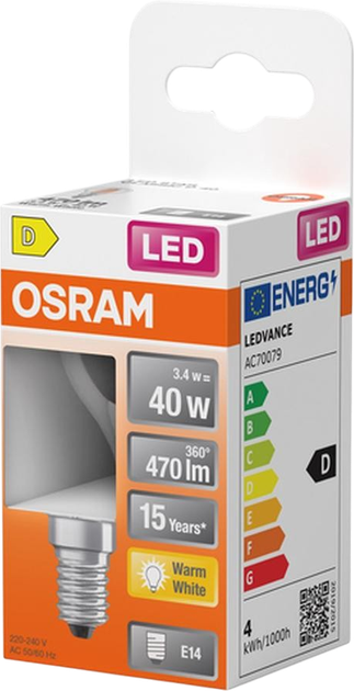Світлодіодна лампа OSRAM Star Classic P 40 Filament 3.4 Вт 827 Clear E14 (4099854468759) - зображення 2