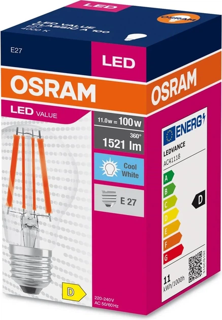 Світлодіодна лампа OSRAM Value Filament A100 11 Вт 1521 лм 4000K E27 (4058075439597) - зображення 2