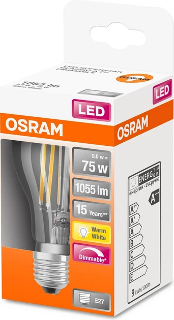 Żarówka LED OSRAM Superstar Classic A 75 Filament DIM 7.5 W 827 Clear E27 (4058075436886) - obraz 2