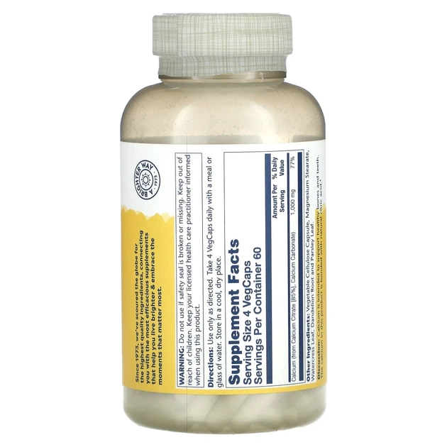 Цитрат кальцію Solaray (Calcium Citrate) 250 мг 240 веганських капсул (SOR-45852) - Фото 2 Цитрат кальцію Solaray (Calcium Citrate) 250 мг 240 веганських капсул (SOR-45852) - изображение 2