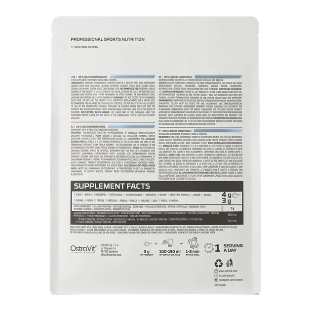 Креатин моногідрат Ostrovit Creatine Monohydrate без смаку 500 г (OST-10260) - изображение 3