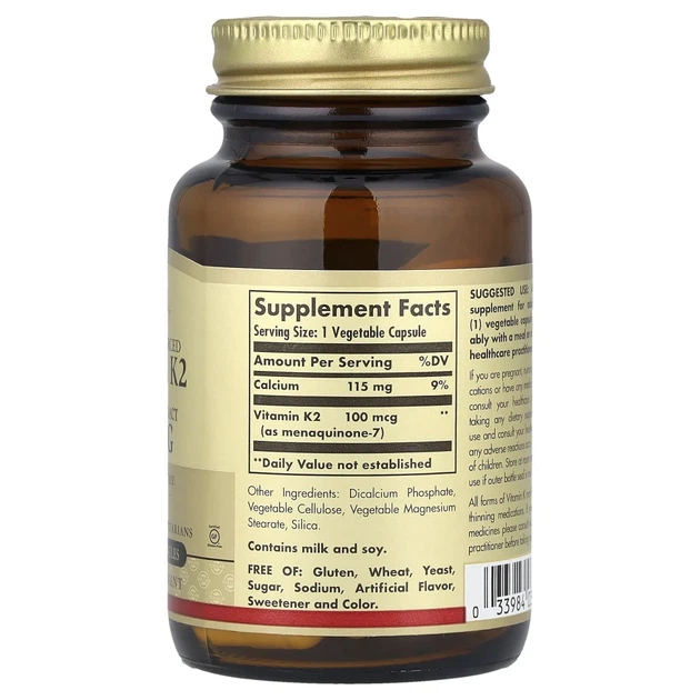 Натуральний вітамін K2 Solgar (Vitamin K2) 100 мкг 50 капсул (SOL-03603) - зображення 2