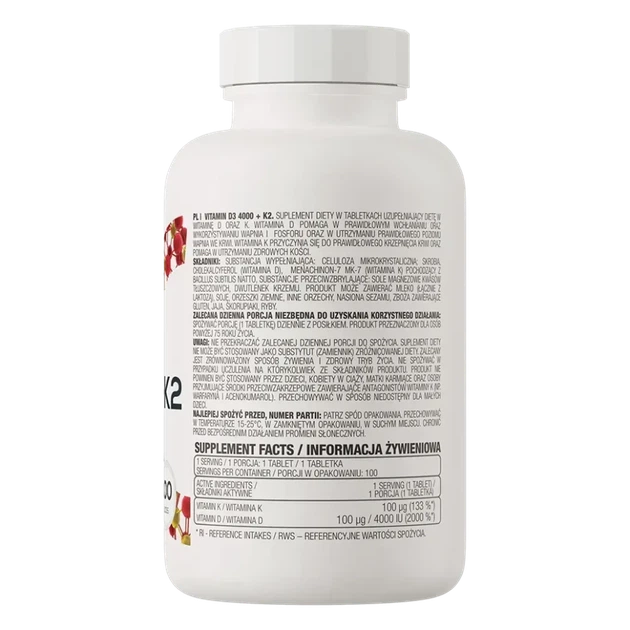 Вітамін D3 Ostrovit 4000+K2 Vitamin D3 4000+K2 100 таблеток (OST-20278) - изображение 3