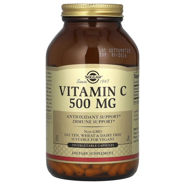 Вітамін C Solgar (Vitamin C) 500 мг 250 вегетаріанських капсул (SOL-03261) - Фото 1 Вітамін C Solgar (Vitamin C) 500 мг 250 вегетаріанських капсул (SOL-03261) - зображення 1