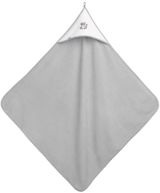 Рушник дитячий Sensillo Frotte з капюшоном з вишивкою єнота сірий 100×100 см (5908310389974) - зображення 2