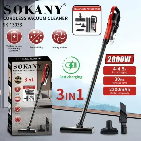 Пилосос вертикальний акумуляторний Sokany 2800 Вт 2200 mAh циклонний контейнер без мішка 30 хв роботи 2.3 кг - зображення 2