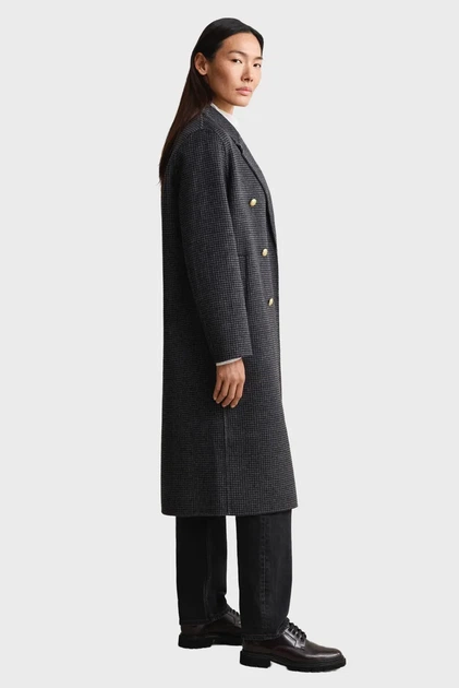 Жіноче сіре вовняне картате пальто CHECKED HANDSTITCHED COAT Gant L 4751150 - изображение 3