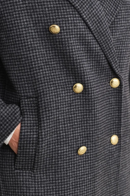 Жіноче сіре вовняне картате пальто CHECKED HANDSTITCHED COAT Gant L 4751150 - изображение 5
