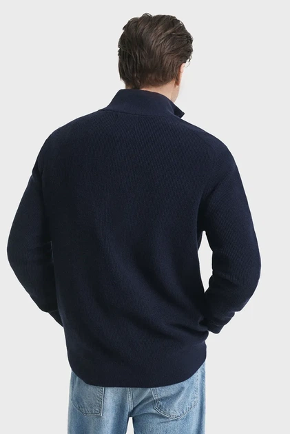 Чоловіча темно-синя кофта COTTON MERINO RIBBED HALF ZIP Gant M 8050265 - изображение 3