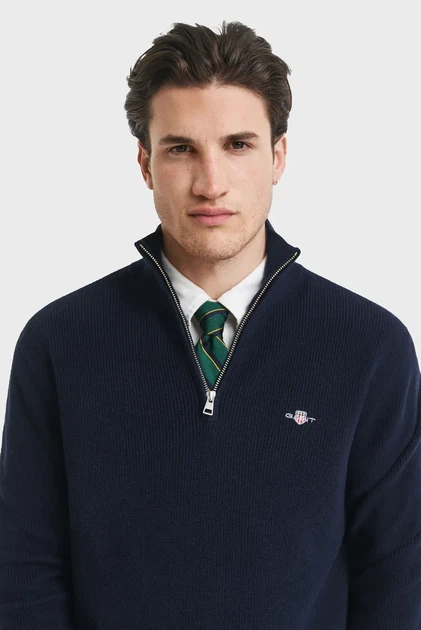Чоловіча темно-синя кофта COTTON MERINO RIBBED HALF ZIP Gant M 8050265 - изображение 4